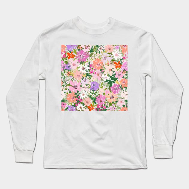 Pastel Flowers Long Sleeve T-Shirt by Gush Art Studio 1